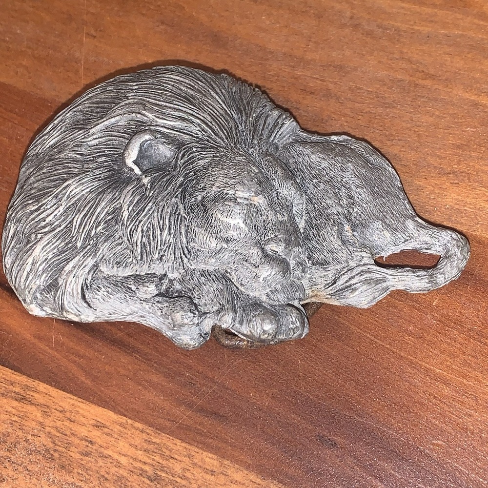 Vintage Indiana Metal Craft Pewter Lion Belt Buckle 1978 3.5" X 2.25"